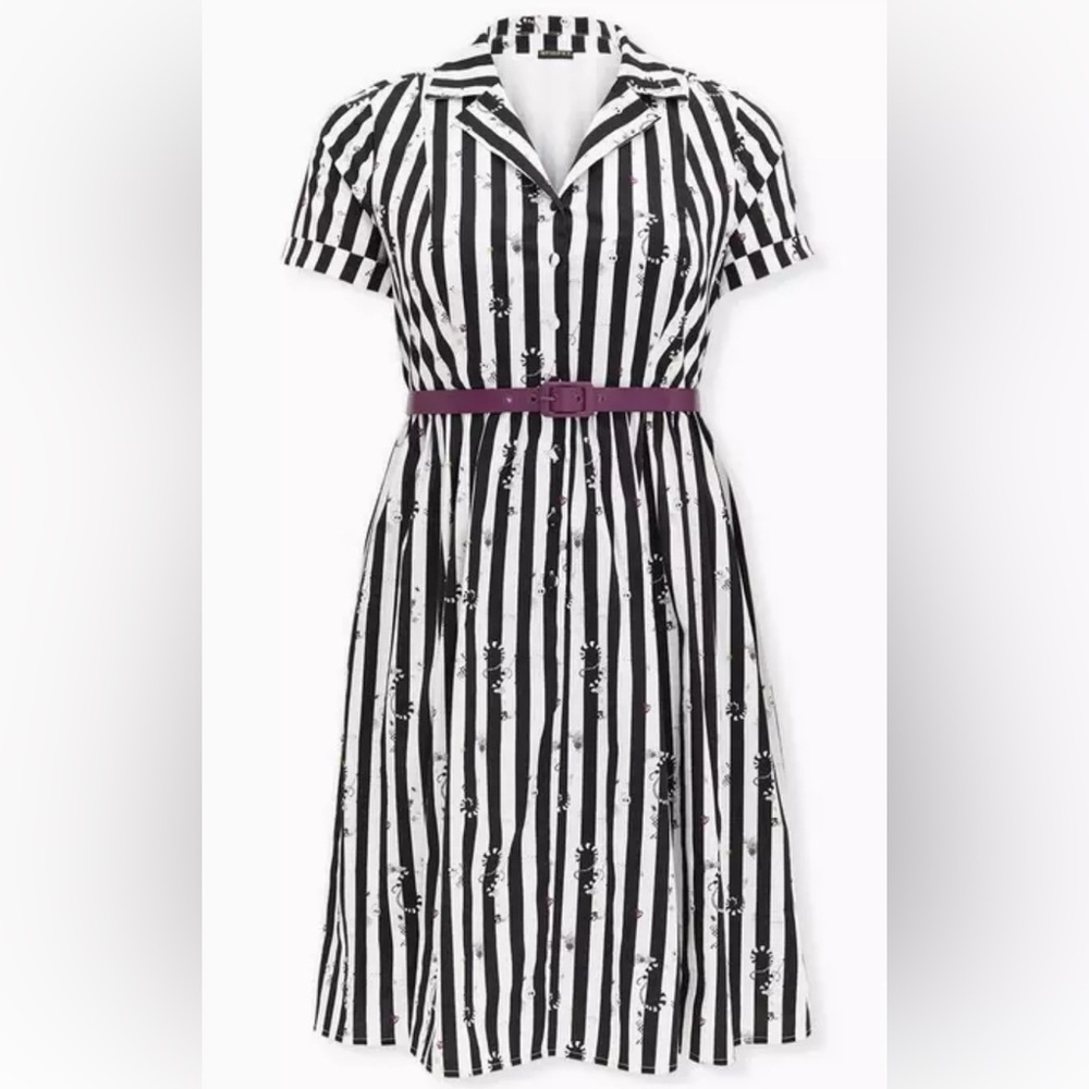 *Discontinued* Beetlejuice Snake Stripe Black & White Belted Swing Dress